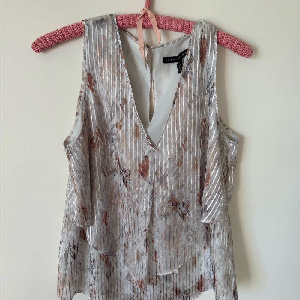 White House Black Market Silver Gray Metallic V-Neck Sleeveless Top